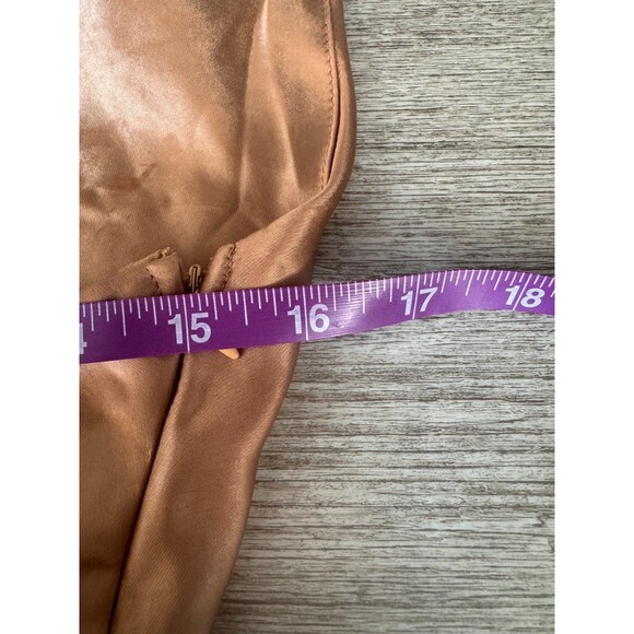 NWT Oh Polly Bronze Satin Cowl Neck Mini Dress US4 Floral Rhinestone Party - Picture 7 of 11